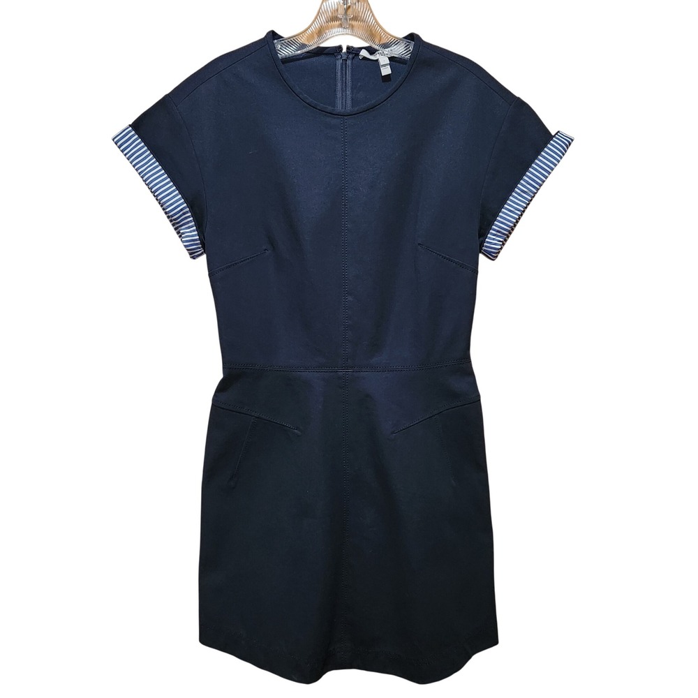 Derek Lam 10 Crosby Navy Blue Dress 2 Mini Striped Cuffs Career Casual Stretch‎